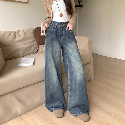 Chic High-Waist Wide Leg Jeans with Button Detail