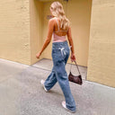High-Waisted Bootcut Jeans with Stretch Fit and Wide Leg