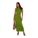 Women's Long Sleeve Maxi Dress with Ribbed Knit Design