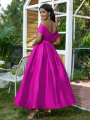 Chic Off-Shoulder Evening Dress with Stylish Hem