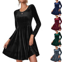 Curved Hem Velvet Dress for Women