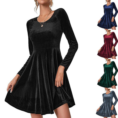 Curved Hem Velvet Dress for Women