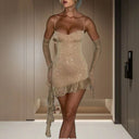 Glittery Cocktail Dress with Ruffle Accents and Asymmetrical Design