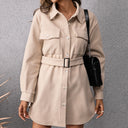 Stylish Women's Shirt Dress with Adjustable Belt and Chic Pockets
