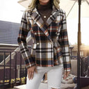 Women’s Checkered Blazer Jacket with Chic Button Accents