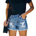 Chic High-Waist Destroyed Denim Shorts with Button Placket