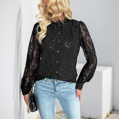 Ladies' Lace Sleeve Blouse with Structured Design