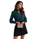 Chic Polka Dot Blouse with Stylish Button Accents