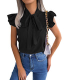 Chic Ruffle Detail Blouse with Bow Accent