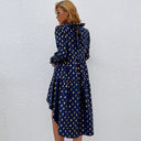 Women's Voluminous Skirt Dress with Stand-Up Collar