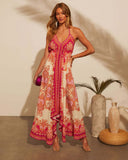 Chic Women's Maxi Dress with Deep V-Neck Design