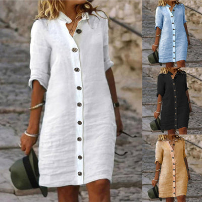 Stylish Women's Linen Dress with Button Details