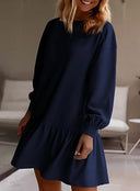 Chic Women's Sweat Dress with Ruffled Hem and Statement Sleeves