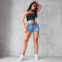 Chic High-Waisted Women's Denim Shorts with Trendy Distressed Accents