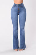 High-Waisted Flared Jeans with Chic Button Detail