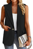 Chic Women's Sleeveless Blazer with Stylish Waist Accents and Convenient Pockets