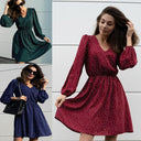 V-Neck Puff Sleeve Women's Dress