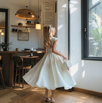 Women's A-Line Dress with Modern Details and Waist Emphasis