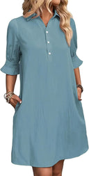 Women's Short Sleeve Shirt Dress with Pocket Style