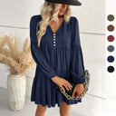 Chic Women's Tunic Dress with Ruffle and Button Accents