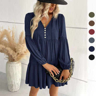 Chic Women's Tunic Dress with Ruffle and Button Accents