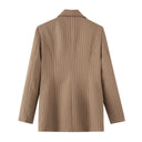 Chic Women's Striped Blazer with Stylish Collar and Ample Pockets