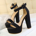 Ladies High-Heeled Platform Sandals with Adjustable Ankle Strap and Sturdy Block Heel by Heidi-Mode