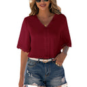Chic Lace Trim V-Neck Blouse for Women