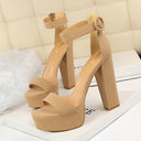 Ladies High-Heeled Platform Sandals with Adjustable Ankle Strap and Sturdy Block Heel by Heidi-Mode