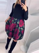 Rose Pattern Women's Dress with Relaxed Fit