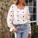 Textured Linen Women's Blouse with Decorative Dots