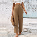 Chic High-Waisted Trousers with Button Accents