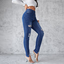 Chic High-Waist Skinny Jeans with Ripped Accents and Button Design