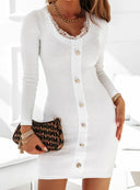 Lace Neckline Dress with Button Placket