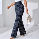 Chic High-Waisted Flared Trousers in Stylish Check Print