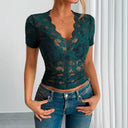 Chic Women's Short Sleeve Lace Top with Round Neckline