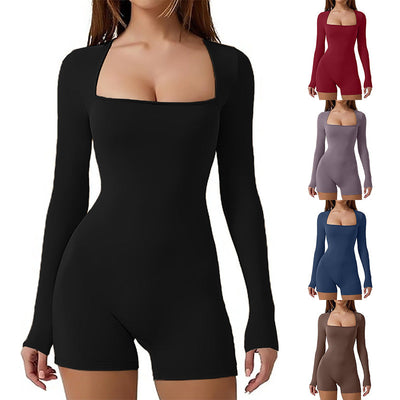 Square Neck Long Sleeve Bodysuit for Women