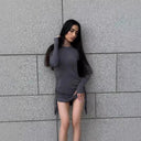 Chic Long-Sleeved Mini Dress with Side Ruching