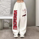 Trendy Women's Graphic Print Baggy Pants with Stretch Waist
