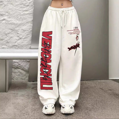 Trendy Women's Graphic Print Baggy Pants with Stretch Waist