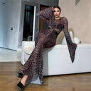 Chic Shimmering Maxi Dress with Long Sleeves & Leopard Print