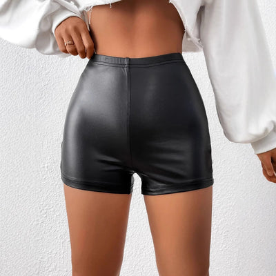 Chic Women's High-Waist Faux Leather Shorts with Cut-Out Design