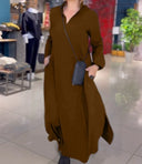 Chic Women's Maxi Dress with Side Pockets & Stylish Collar