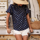 Chic Women's Blouse with Puff Sleeves & Polka Dot Print