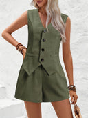 Chic Women's Sleeveless Blazer and Shorts Set