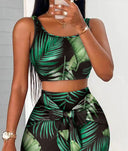 Chic Women's Crop Top and Midi Dress Combo