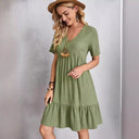 Chic Women's V-Neck Peplum Dress with Ruffle Accents