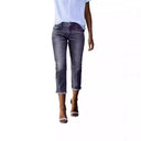 Trendy Women's 3/4 Jeans with Fringed Hem Design