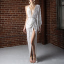 Glamorous Evening Dress with Deep V-Neck and Sequins