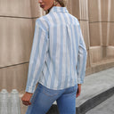 Stylish Women's Long Sleeve Blouse with Striped Pattern and Okagen Design